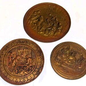 Lot Of 3 Victorian Scene Metal Round Wall Hangings